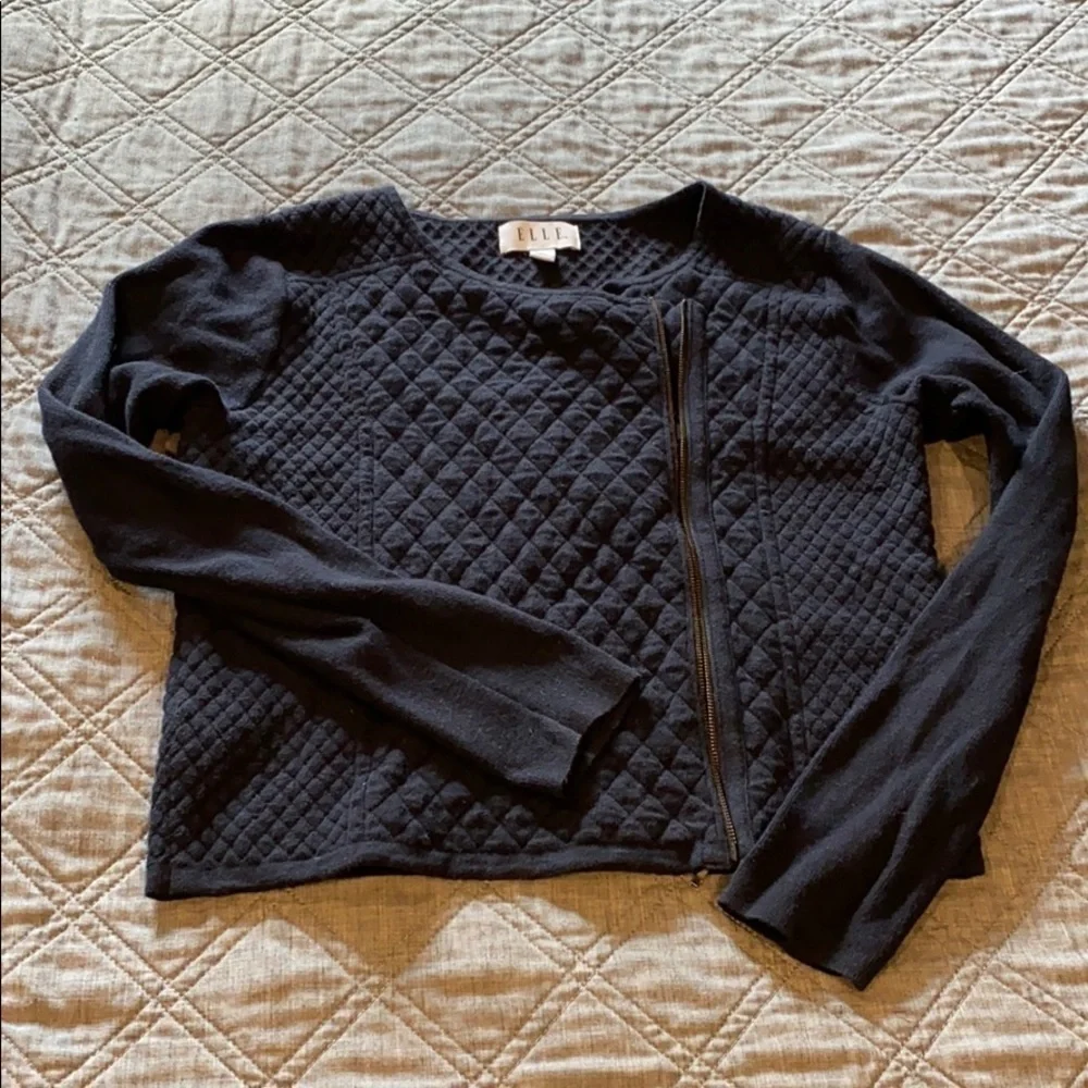 Elle Quilted Moto Textured Cardi Sweater EUC